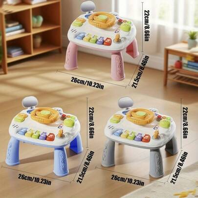 Mini Baby Stroller Toy, Cartoon Child Backseat Steering Wheel Toy, Educational Simulation Car Seat With Detachable Table Legs, Light & Sound, Suitable For 1-3 Years Old, Ideal Gift (Batteries Not Included)