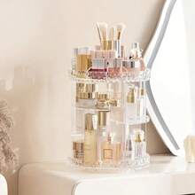 1 Caja de almacenamiento transparente con estampado de diamantes desmontable, Caja de almacenamiento de cosméticos ajustable de 360°, Estantería de almacenamiento de cosméticos de múltiples propósitos, Estantería desmontable de 8 capas, Estantería de tocador sencilla, Adecuada para dormitorios, baños, tocadores, etc. - Multicolor - Ver 6