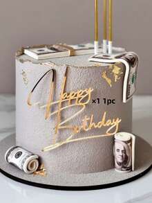 1pc/3pcs/5pcs Happy Birthday' PMMA Cake Topper, Modern Letter Graphic Cake Top Decoration, Birthday Party's Birthday Cake Decoration Gift, Cake Decoration, Cake Plug-In Decoration, Baking Decoration, Baking Supplies, Cake Supplies, Furniture Kitchen Essentials, Holiday Gifts - Gold - View 6