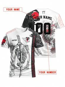 Camiseta de fútbol personalizada para hombres con diseño de espada samurái, personalizada con nombre y número, cómoda sudadera de cuello redondo adecuada para entrenamiento de fútbol, uso casual, regalo, ropa de verano, gimnasio, yoga - Blanco y Negro - Ver 10