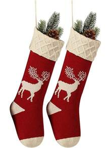 Medias de Navidad, Tamaño, Paquete de 2, Largas de 18 Pulgadas, con Renos Rojos/Verdes y Copos de Nieve, Personajes Navideños para Decoraciones Familiares - Rojo - Ver 7