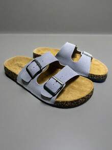 经典假日风格夏季凉鞋，休闲露趾绒面软木拖鞋，带可调节扣，适合男士/女士日常装扮、休闲散步、海滩度假 - 淡紫色 - 查看 4