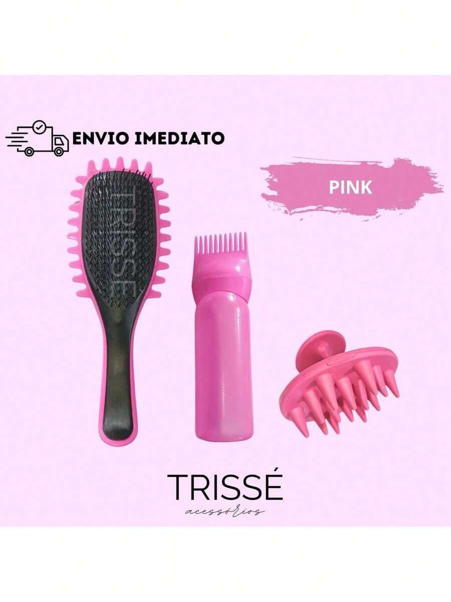Hydrates Curls Kit With Detangling Brush, Hair Massager, And Dye Applicator Bottle - 玫紅色 - 查看 1