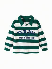 mini bala Young Girl Teddy Bear Polo Shirt Long Sleeve College Style Cute Soft Cotton Tee - Green and White - View 4
