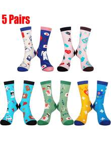 5 Pairs Novelty Nurse Socks, Funny Nurse Mid-Calf Socks, Appreciation Gift For Nurses