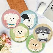 6pcs Cute Puppy Themed Wooden Coasters, Universal Drink Coasters Suitable For Tea Cups And Coffee Mugs, Great For Home And Cafes, Ideal Gift For Pet Lovers, 1 Set Of 6pcs, 300 Sets/1800pcs