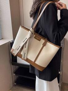 Women's Large Capacity Fashion Letter Graphic Shoulder Tote Bag - Brown - View 3
