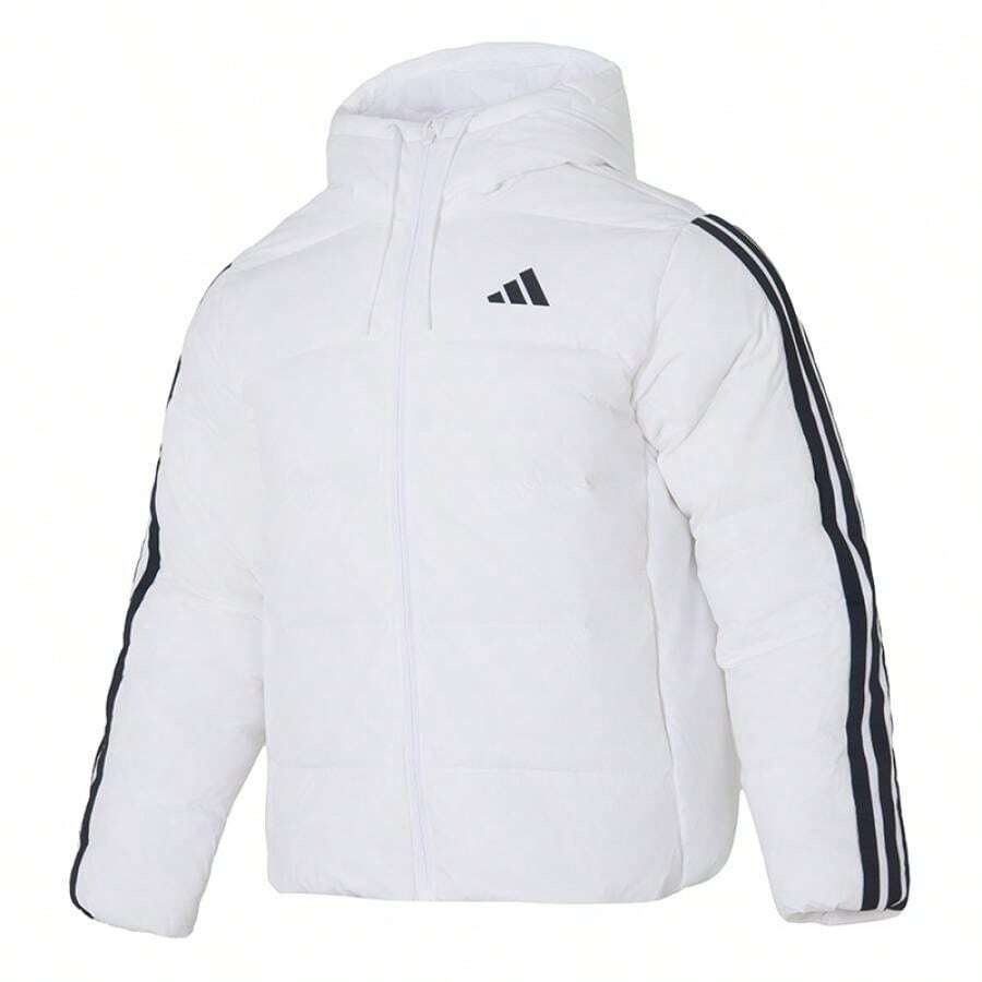 Adidas 男士棉质填充 ESS 3S P D HD J 连帽羽绒服，短款，舒适连帽外套，羽绒含量：80%