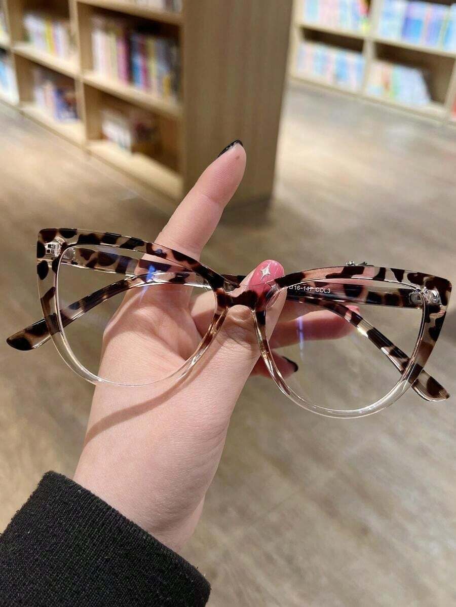 1pc/2pcs/3pcs Unisex Transparent Lens Fashion Cat Eye Leopard Print Non-Prescription Glasses, Suitable For Daily Computer, TV, Gaming, Mobile Phone Use To Relieve Eye Fatigue - rùa đồi mồi - Xem 1