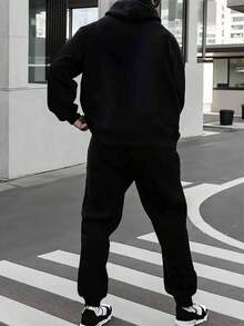 Men's IMPOSSIBLE Graphic 2-Piece Winter Tracksuit Polyester Hoodie + Pants Set For Gym Running Lounge Home Outdoor Activities Warm Comfortable - 黑色7 - 查看 2