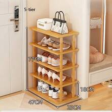 4/6 Tier Elegant Bamboo Shoe Rack (Natural Bamboo Texture) - Space Saving And Easy To Assemble, Suitable For Dorm, Hallway And Kitchen - Fashionable Square Storage Rack For Storing Sneakers, High Heels And Stilettos (Shoe Storage), Top Tier Can Also Be Used For Placing Flower Pots Or Decorations