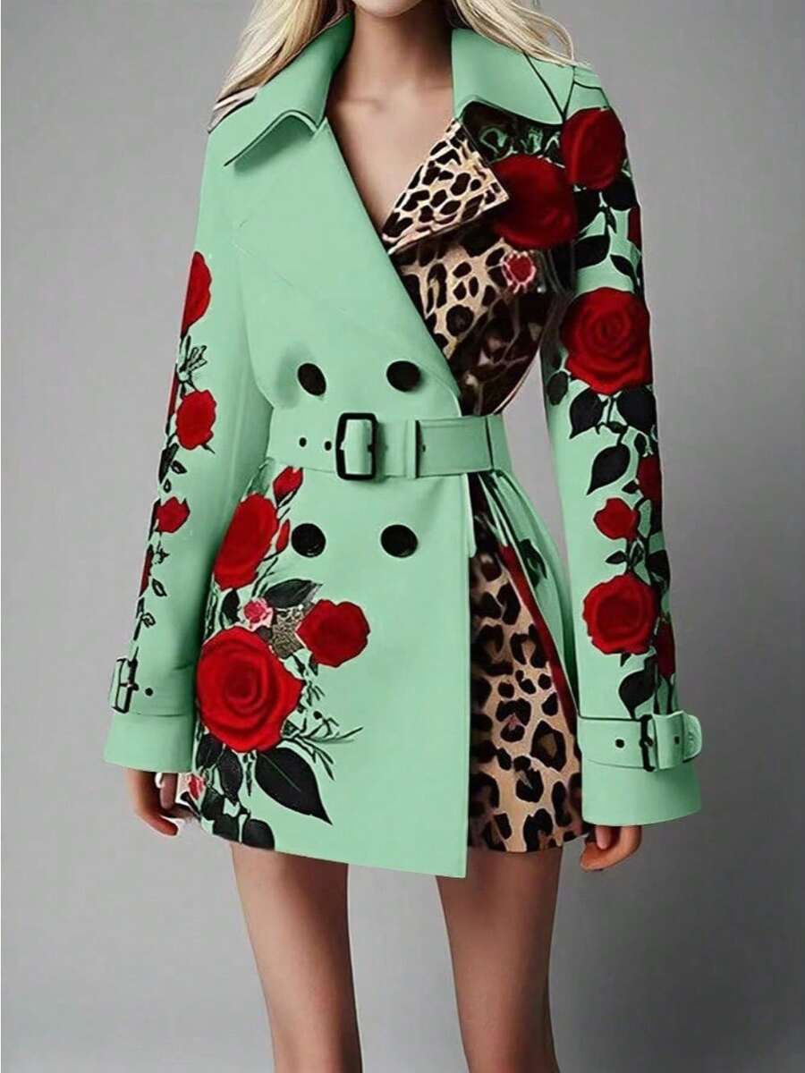2025 Fashion Temperament Printed Lapel Jacket Women's Clothing - 綠色 - 查看 1