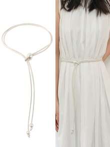 2pcs Women's Knotted Skinny Waist Belt, Leather Rope Waist Belt, Dress Decor Waist Rope, Sweater Waist Cincher, Versatile Decorative Leather Strap