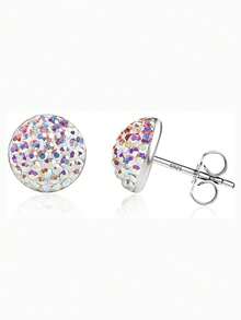1 Paio di Orecchini a Perno in Argento Sterling 925 con Cristalli Lucenti a Cupola