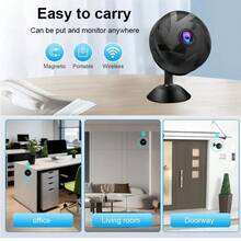 OURLIFE 1080P高清WiFi迷你监控摄像头,W15,智能家居安全无线安防摄像头,300mAh电池,适用于宠物,支持移动侦测、夜视、手机APP控制、手机远程操控、拍照、循环录像、高清夜视、360度旋转支架、TYPE-C接口,黑色摄像头 - 黑色 - 查看 2