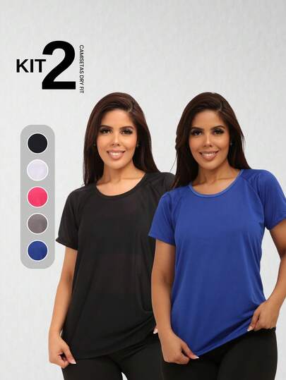 Kit 2 Camisetas Feminina Dry Fit Roupa Academia Fitness