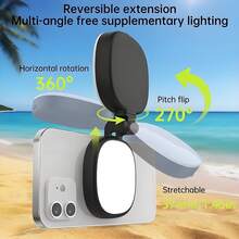 带镜子的便携式自拍灯，LED 手机自拍环形灯，磁性易安装，一键操作，3 种亮度等级，高色彩精度，多角度旋转，600mAh USB 可充电，适用于室内/室外自拍、集体照/宠物摄影/直播/视频创作/视频会议/夜间户外拍摄/各种场景的补妆 - 磁吸[補光燈] - 查看 2