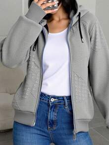 "Sudadera con Capucha y Cremallera - Textura Estructurada, Bolsillos Segurizados y Detalles Refinados, Cómoda para Diversos Looks Cotidianos" - Gris - Ver 1