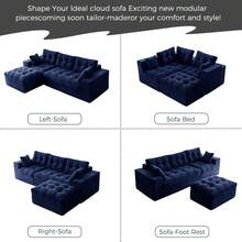 MAXYOYO L-Shaped Modular Sofa With Convertible Left/Right Ottoman,Cloud-Textured Tufted Cushions,Four Combinations,Sofa In A Box,No Assembly Required - Màu xanh hải quân - Xem 5