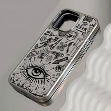 WeiMi 1pc Minimalist Personalized Fortune Telling Magic Graffiti Pattern Silver Electroplated Waterproof Shockproof Anti-Slip Phone Case Compatible With Apple Phones - Multicolor - View 5