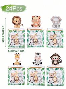 24pcs Jungle Animal Theme Babe Shower Gift Box Candy Box, Cute Jungle Animal Birthday Party Decoration Candy Box, Gender Reveal Theme Party Table Paper Gift Box, Babe Shower Birthday Party Family Party Gift Wrapping Supplies, Newborn Baby Party Table Decoration, Baby Shower Gift, Gender Reveal Decoration - Jungle Animals - View 5