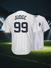Men's #99 New York Baseball Jersey Classic Judge Shirt Embroidered Design White Blue Striped Shorts Sleeve Baseball Fans Gift S-2XL - White - View 1
