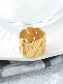 Mazuer 1pc 18K Gold Plated Stainless Steel Vintage Geometric Ring, Elegant & Chic Design, Suitable For Daily Wear, Party, Mother's Day, Date, Travel, Gift