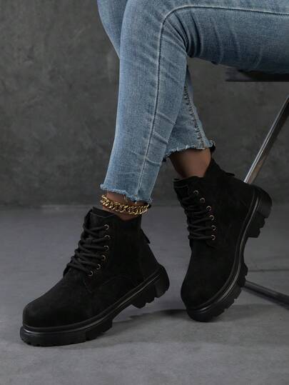 2025 秋冬新款女式简约系带战斗靴，户外踝靴，情侣款，女靴，厚底靴