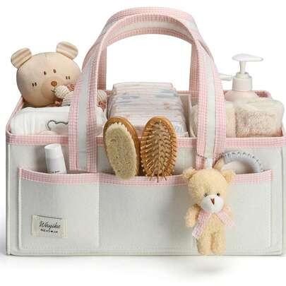 1pc Diaper Caddy Organizer With Handle, Baby Shower Gifts Basket Bag, Registry Search Must Haves Items, Newborn Girl Boy Nursery Storage Organizer, Baby Bag Essentials, Car Diaper Caddy Cart