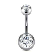 14G 不锈钢肚脐环，心形 CZ 肚脐铃穿孔，可爱肚脐穿孔首饰，适合女性 - 銀色 - 查看 10