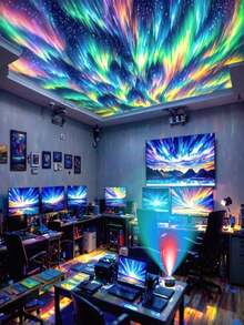 1 قطعة مصباح ليلي مُشرِّع للأورورا يعمل بالطاقة من USB - مصباح إضاءة مزاجي ب- 16 لون متغير لأضواء الشمال والسماء النجمية مع وحدة تحكم عن بُعد، أوضاع إضاءة قابلة للتعديل، مصباح ليلي للسرير والمكتب والحفلات، إضاءة داخلية زخرفية، هيكل بلاستيكي متين، إضاءة محيطية، تصميم خفيف الوزن، ديكورات المنزل