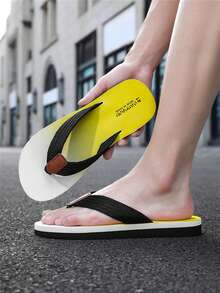 Men's Fashionable Casual Comfortable Lightweight Flip Flops, Versatile Beach Slippers For Summer - Yellow - View 9
