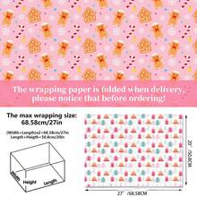 6pcs Pink Christmas Wrapping Paper Exudes A Warm Festive Atmosphere. These Exquisite Wrappers Are Specially Designed For Christmas. With A Soft Pink As The Main Color, They Are Decorated With Cute Patterns Such As Candy Canes, Gingerbread Christmas Trees, Etc.