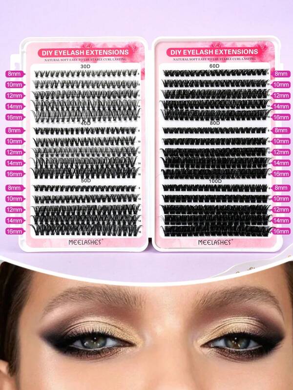 600 pièces/set Faux cils extra grande capacité 30D+40D+50D+60D+80D+100D, auto-adhésifs, doux et confortables, populaires en Europe et en Amérique