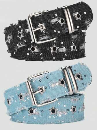 1 件空心星铆钉腰带，男女通用牛仔风格别致腰带，Y2K 街头时尚配饰