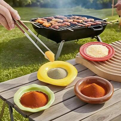 6pcs Mini Dipping Sauce Plates: BBQ Seasoning Dishes, Fun Burger Tableware, Multipurpose Grilling Sauce Bowls, Dessert Plates, Dip Trays, Skewers Holders, Practical And Decorative, Dishwasher & Microwave - Dual-Purpose Condiment Plates - Unique Burger Family Dinner Tray