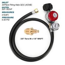 4ft High Pressure 0-30PSI Adjustable Propane Gas Regulator With Hose & PSI Gauge - Black - View 2
