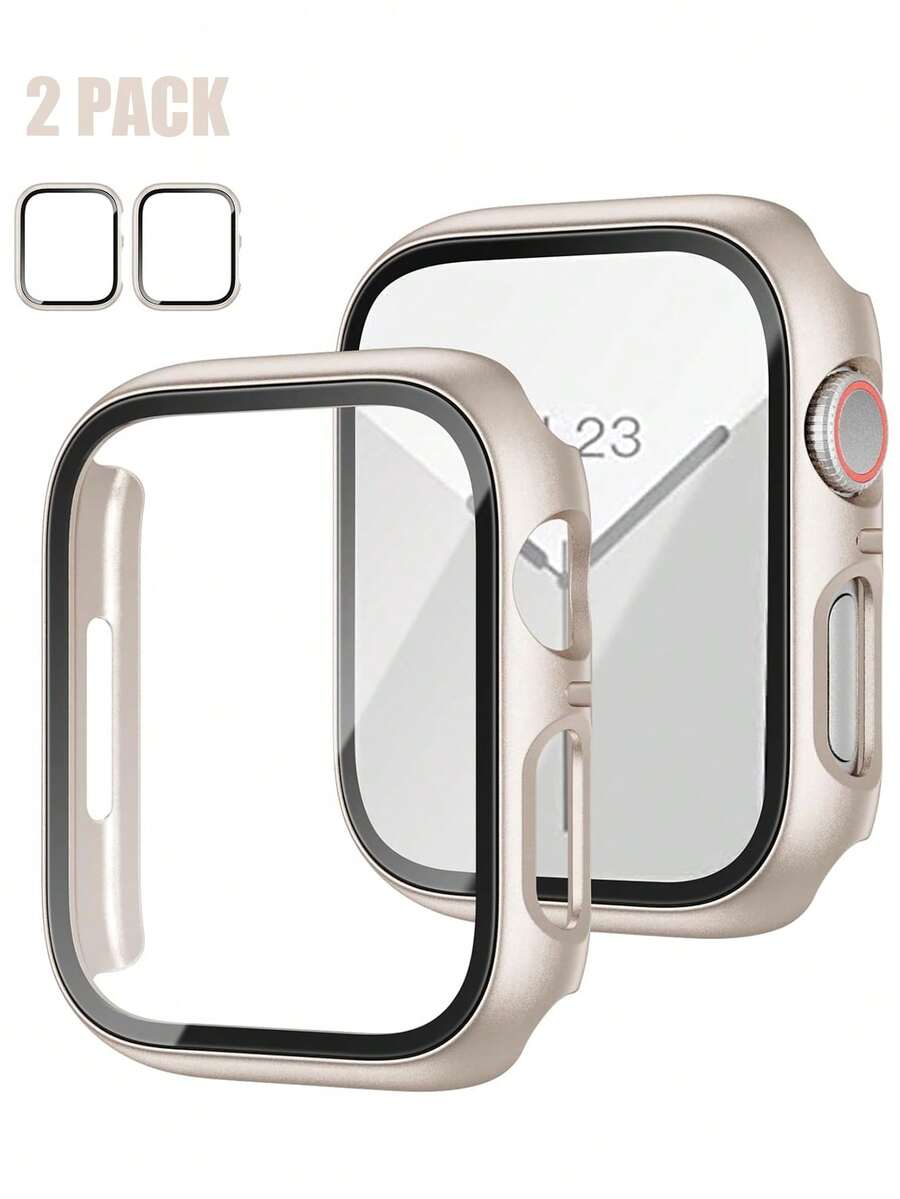 2 Stück Sternenhimmel PC + gehärtetes Glas integriertes Uhrengehäuse, stoßfest, kratzfest, modischer Schutzüberzug, kompatibel mit Apple Watch 40mm/41mm/42mm/44mm/45mm/46mm/49mm, geeignet für Apple Watch Ultra/SE/11/10/9/8/7/6/5/4 Serie, bequem zu tragen, unisex, rundum Schutz - Sternenlichtfarbe + Sternenlichtfarbe - Übersicht 1