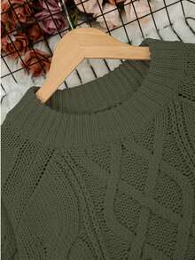Plus Size Loose Casual Crew Neck Long Sleeve Knit Sweater - Army Green - View 6