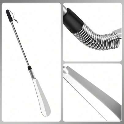 Langlebiger Schuhlöffel aus strapazierfähigem Stahl mit antistatischer Epoxid-Pulverbeschichtung in modernem Anthrazitgrau – Ergonomisch geformt für komfortables Handling und rückenschonendes Schuhanziehen