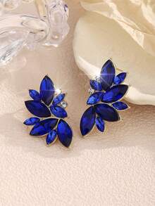 1 Pair Bohemian Alloy Rhinestone Inlaid Glass Luxury High-End Exaggerated Earrings, Fashionable Versatile Elegant Lady Elegant - Royal Blue - View 2