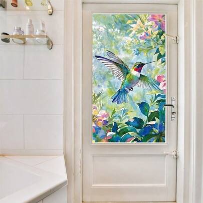 1pc New Colorful Stained Glass Window Film, Floral & Leaf Pattern PVC Static Cling Privacy Glass Sticker, Removable For Home Decor On Windows, Bedroom, Living Room, Kitchen