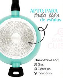 BATERIA FOODE ANTIADHERENTE MARMOL 9 PIEZAS NO SE PEGA LA COMIDA TAPAS IRROMPIBLES, MARMOL PREMIUM, UTENSILIOS  SILICONA, ARROZ, CREPAS, GUISADOS, TORTILLAS, MILANESAS Y MAS - Agua verde azul - Ver 2