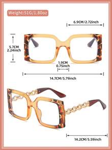 LALAMOLI LALAMOLI Oversized quadratische Brille ohne Sehstärke, Metallkettenbrille, geeignet für den täglichen Gebrauch und als Weihnachtsgeschenk, Cut-Out