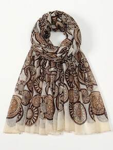 1pc Casual Polyester Balinese Printed Scarf, Graphic Pattern, Suitable For Spring, Summer, Autumn, Winter
