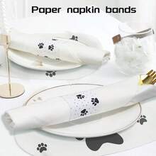 200 Pcs Paw Print Paper Napkin Rings - WhiteBlack Pet Decor Party, Dinner Events - 029