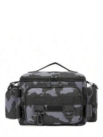 1pc Multi - Compartment Waterproof Fishing Tackle Bag With Camo & Geometric Patterns - Solid Color Options, Zipper Closure, Shoulder Strap. Ideal For Outdoor Hiking, Camping & Fishing Gear Storage Outdoor Fishing Bag