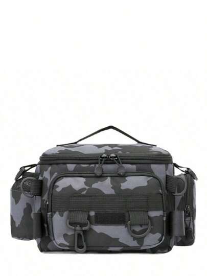 1pc Multi - Compartment Waterproof Fishing Tackle Bag With Camo & Geometric Patterns - Solid Color Options, Zipper Closure, Shoulder Strap. Ideal For Outdoor Hiking, Camping & Fishing Gear Storage Outdoor Fishing Bag