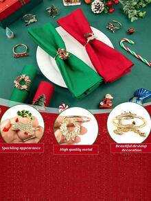 6-12pcs/Set Mixed Christmas Letter, Deer, Candy Cane, Wreath, Bell, Christmas Tree Napkin Rings, Holiday Tabletop Decorations
