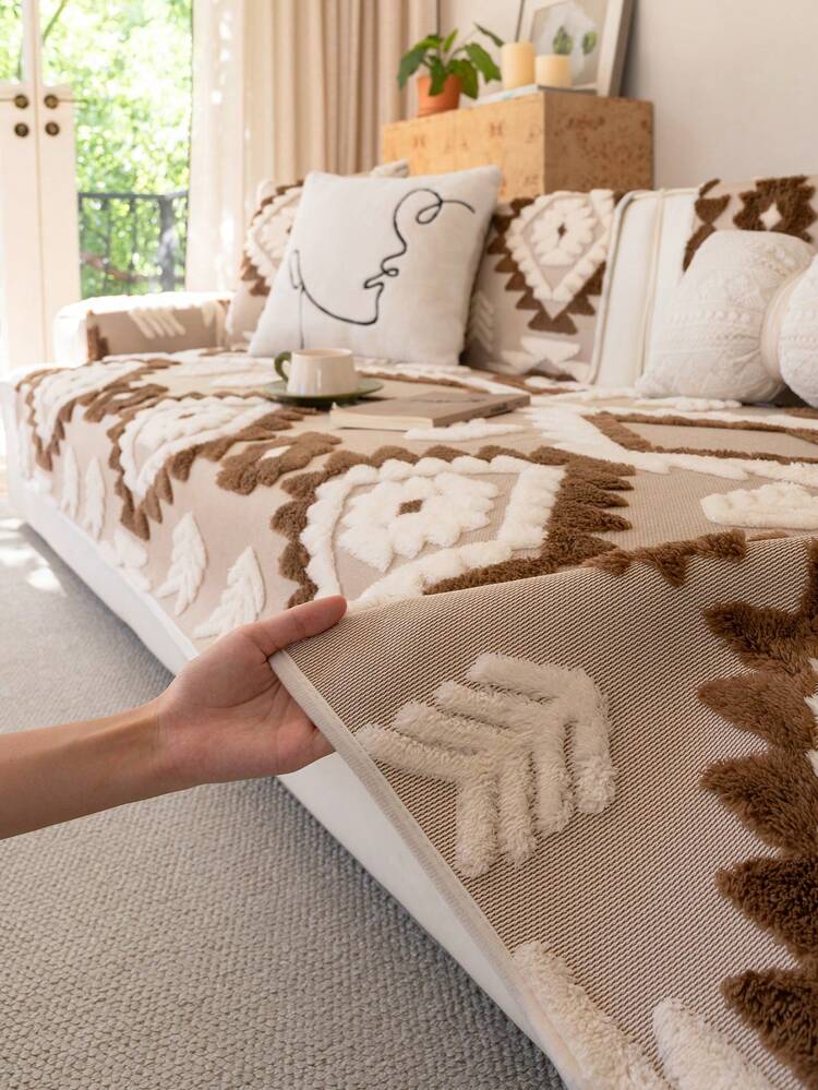 غطاء وسادة أريكة مبطن بطراز بوهيمي، غطاء أريكة بطراز ريفي دافئ اللون، مضاد للانزلاق والخدش، مناسب لجميع الفصول، يناسب أرائك ذات 1/2/3/4 مقاعد وأرائك قطاعية، مثالي لغرفة المعيشة/غرفة الطعام/غرفة النوم/غرفة الدراسة، ديكور خريفي، ديكور غرفة السكن الجامعي، عودة إلى المدرسة - بني - مشاهدة 6